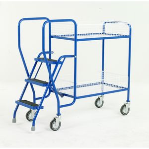 2 Tier basket picking trolley with 3 steps 125Kg Picking Trolleys | Trolley Order Picking | Warehouse Picking Trolley | Fulfillment Trolley | Trollies with Steps | Order Picking Trolleys | 511S186 