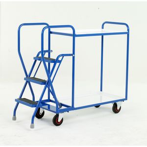 2 Tier with Removable Shelves & 3 tread 175Kg cap. Picking Trolleys | Trolley Order Picking | Warehouse Picking Trolley | Fulfillment Trolley | Trollies with Steps | Order Picking Trolleys | 511S194 