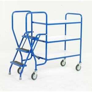 3 Tier Trolley - Removable Shelves & 3 tread 125Kg cap Picking Trolleys | Trolley Order Picking | Warehouse Picking Trolley | Fulfillment Trolley | Trollies with Steps | Order Picking Trolleys | 511S185 