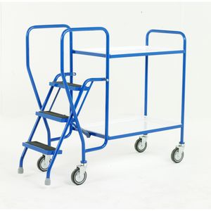 2 Tier with Removable Shelves & 3 tread 125Kg cap. Picking Trolleys | Trolley Order Picking | Warehouse Picking Trolley | Fulfillment Trolley | Trollies with Steps | Order Picking Trolleys | 511S184 