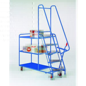 5 step tray trolley with 3 fixed steel shelves Picking Trolleys | Trolley Order Picking | Warehouse Picking Trolley | Fulfillment Trolley | Trollies with Steps | Order Picking Trolleys | 511S190 