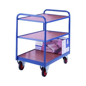 3 tray ply industrial tray trolley 350Kg Capacity Multi-tiered trolleys | 2 tier trolley units | 3 tier trucks with shelves trays or baskets | tea trolleys | shelf trolley on wheels | shelf trolley 501TT37 Blue, Red