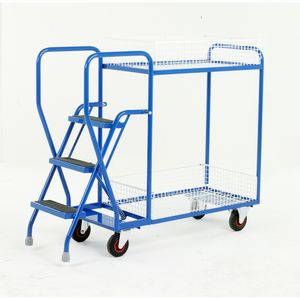 2 Tier basket picking trolley with 3 steps 175Kg Picking Trolleys | Trolley Order Picking | Warehouse Picking Trolley | Fulfillment Trolley | Trollies with Steps | Order Picking Trolleys | 511S197 