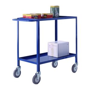 2 tier low cost tray trolley Blue Multi-tiered trolleys | 2 tier trolley units | 3 tier trucks with shelves trays or baskets | tea trolleys | shelf trolley on wheels | shelf trolley 507TT70 