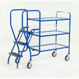 3 Tier basket picking trolley with 3 steps 125Kg Picking Trolleys | Trolley Order Picking | Warehouse Picking Trolley | Fulfillment Trolley | Trollies with Steps | Order Picking Trolleys | 511S187 