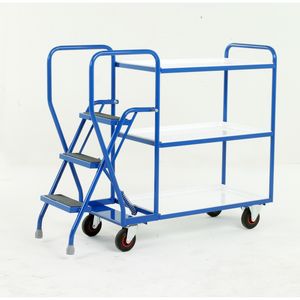 3 Tier Trolley - Removable Shelves & 3 tread 175Kg cap. Picking Trolleys | Trolley Order Picking | Warehouse Picking Trolley | Fulfillment Trolley | Trollies with Steps | Order Picking Trolleys | 511S195 