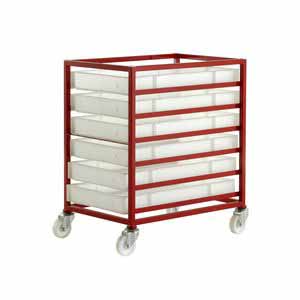 Mobile tray rack 890mmH with 6 plastic containers Euro Container Trolley | Production Trolley | Production Line Feed | Kitting Trolley | BOM Bill of Materials Kitting | Eurocontainer Component Trolley 15/ct306.jpg
