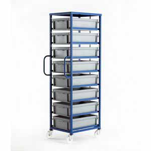 Mobile container rack 1830mmH, with 8 x 175H euro containers Euro Container Trolley | Production Trolley | Production Line Feed | Kitting Trolley | BOM Bill of Materials Kitting | Eurocontainer Component Trolley 27/CT508.jpg