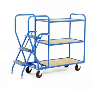 3 Tier Trolley - Plywood Shelves & 3 tread steps 175Kg Picking Trolleys | Trolley Order Picking | Warehouse Picking Trolley | Fulfillment Trolley | Trollies with Steps | Order Picking Trolleys | 29/S192.jpg
