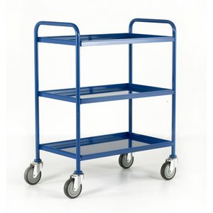 3 Tier Steel Blue Trayed Trolley 1065mmH Tray 760x457 Multi-tiered trolleys | 2 tier trolley units | 3 tier trucks with shelves trays or baskets | tea trolleys | shelf trolley on wheels | shelf trolley 36/tt73.jpg