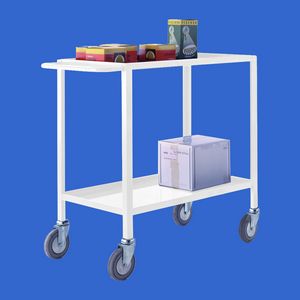 2 tier white steel tray trolley 840mmH Multi-tiered trolleys | 2 tier trolley units | 3 tier trucks with shelves trays or baskets | tea trolleys | shelf trolley on wheels | shelf trolley 37/TT70W.jpg