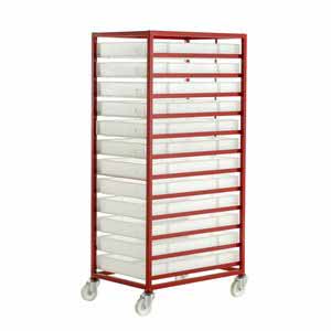 Mobile tray rack 1580mmH with 12 plastic container Euro Container Trolley | Production Trolley | Production Line Feed | Kitting Trolley | BOM Bill of Materials Kitting | Eurocontainer Component Trolley 39/CT312.jpg