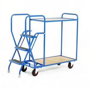 2 Tier Trolley - Plywood Shelves & 3 tread steps 175Kg Picking Trolleys | Trolley Order Picking | Warehouse Picking Trolley | Fulfillment Trolley | Trollies with Steps | Order Picking Trolleys | 44/s191.jpg