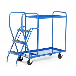 2 Tier Picking Trolley - Steel Shelves & 3 tread steps 175Kg Picking Trolleys | Trolley Order Picking | Warehouse Picking Trolley | Fulfillment Trolley | Trollies with Steps | Order Picking Trolleys | 46/S188.jpg