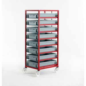 Mobile tray rack 1405mmH with 8 euro containers Euro Container Trolley | Production Trolley | Production Line Feed | Kitting Trolley | BOM Bill of Materials Kitting | Eurocontainer Component Trolley 50/CT408.jpg