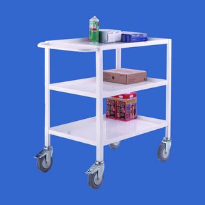 3 tier white steel tray trolley Multi-tiered trolleys | 2 tier trolley units | 3 tier trucks with shelves trays or baskets | tea trolleys | shelf trolley on wheels | shelf trolley 53/TT71W.jpg